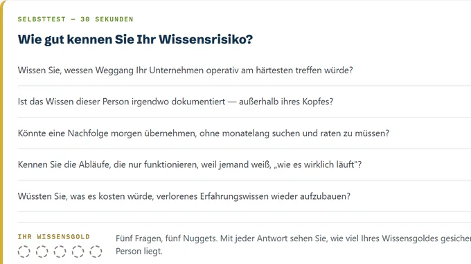 Vorschau: Fragen zur Einschätzung des Wissensrisikos